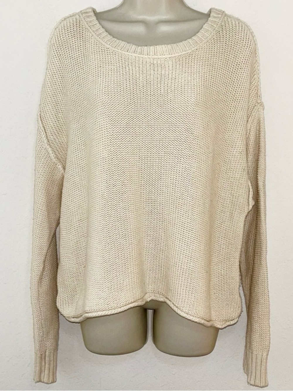 American Eagle Outfitters Cream Knit Scoop Crewneck Sweater